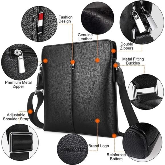 Mens Leather Shoulder Bag Crossbody Messenger Bag iPad Work School Travel Purse - Picture 4 of 7